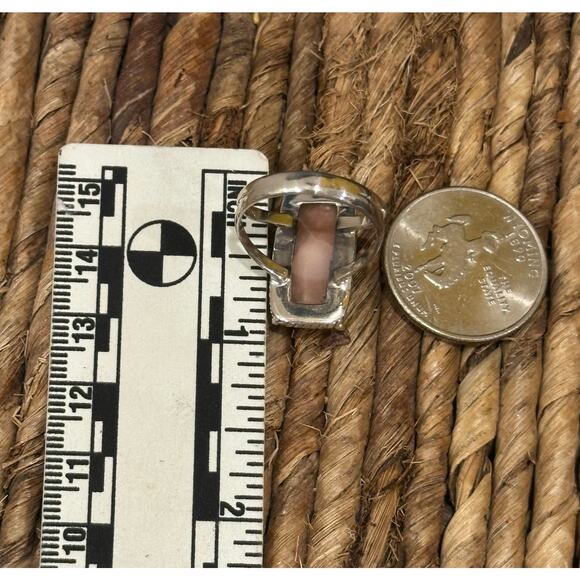 Rare! Pink Larimar Rectangle Rope Boho Ring Sterling Size 8 - Picture 6 of 6